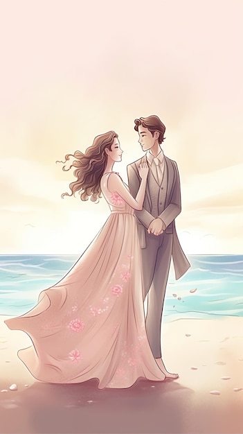 A cartoon of a couple on a beach