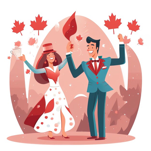 A cartoon of a couple celebrating a fall day