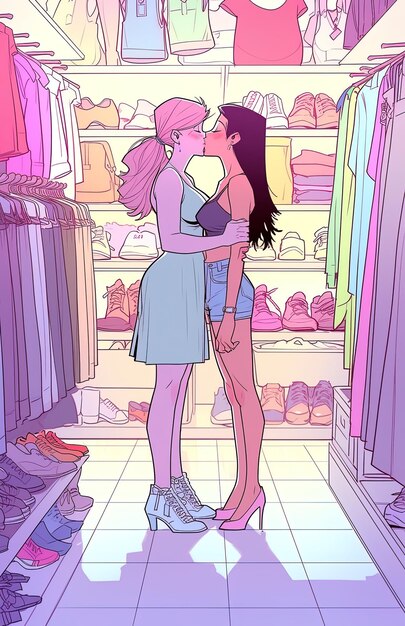 Photo a cartoon of a couple hugging in a closet