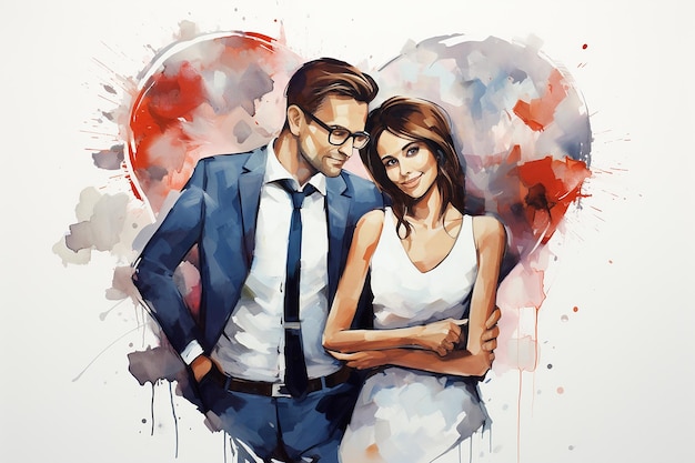 cartoon couple inside abstract heart illustration valentine romantic background