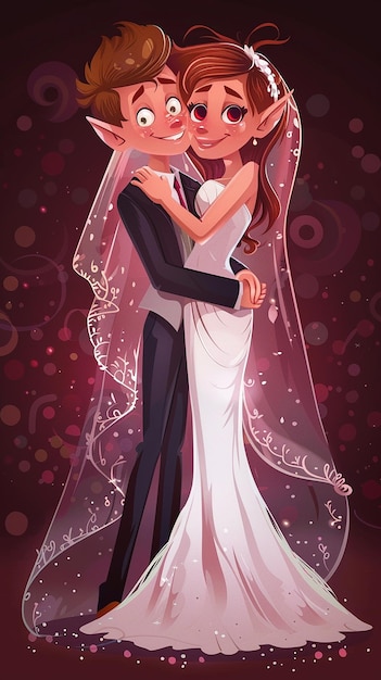 cartoon couple for wedding valentine card