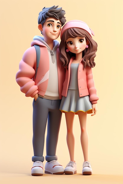 cartoon couple of young man and woman standing next to each other generative ai