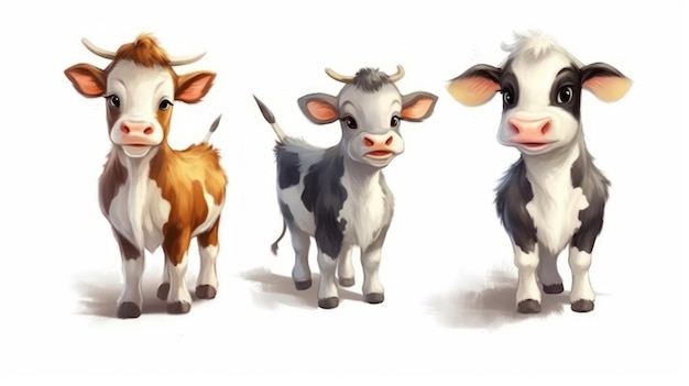 A cartoon cow and a cow