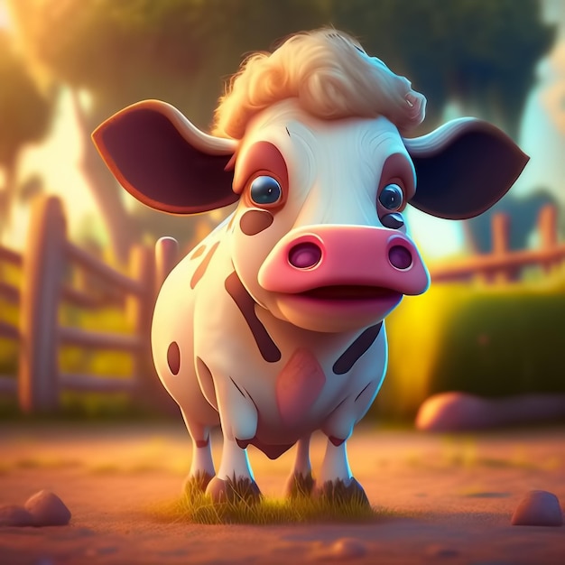 Мультяшная корова на ферме Generative AI