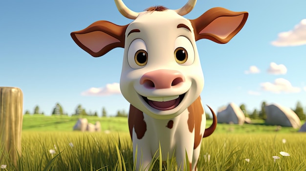 Cartoon Cow Standing in a Field of Grass