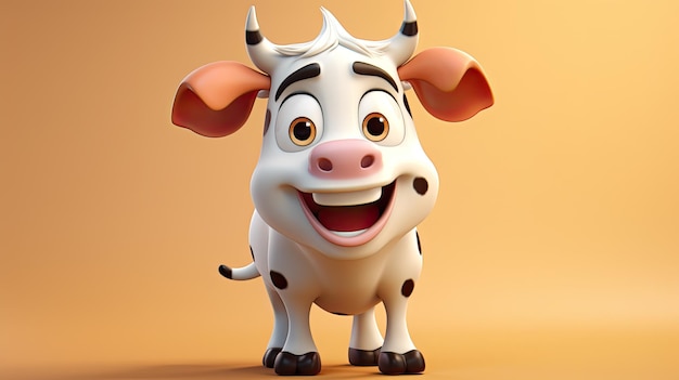 Cartoon Cow Standing in Grassy Field