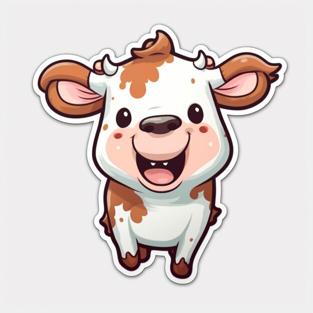 cartoon cow sticker with brown spots and white spots generative ai