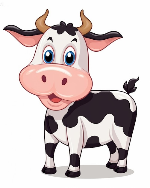 Photo cartoon cow with big eyes and a black and white striped body generative ai