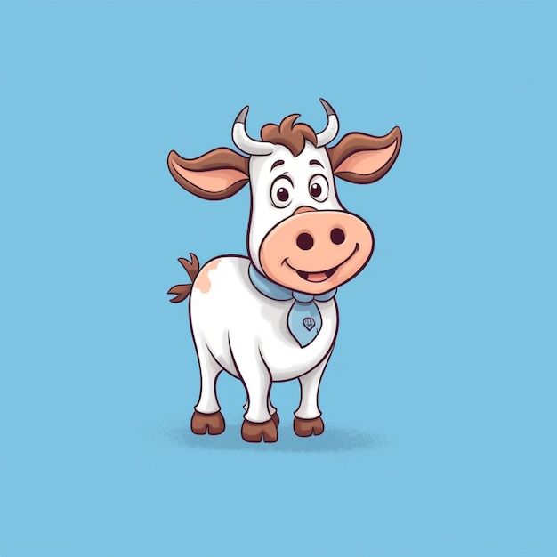 Cartoon cow with a blue collar and a smile on its face generative ai