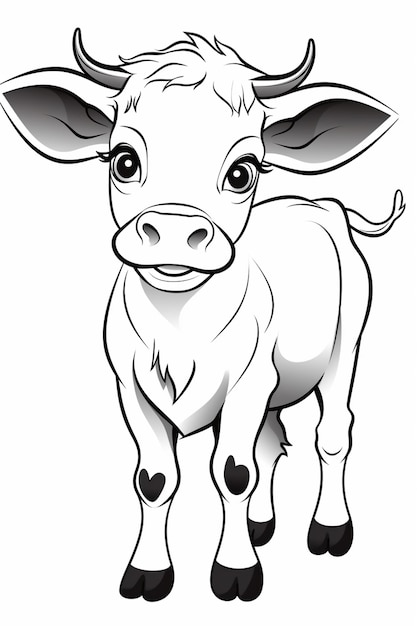 a cartoon cow with a heart shaped nose and a black and white background generative ai