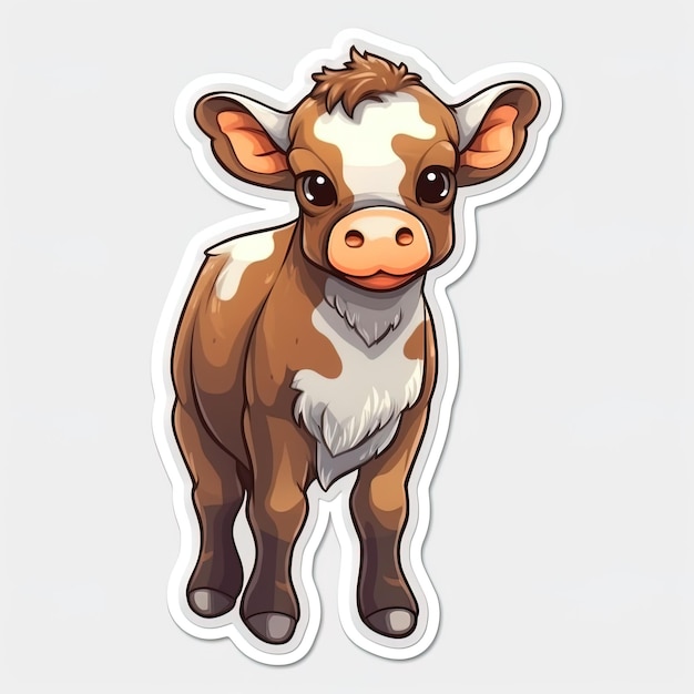 a cartoon cow with a white chest and brown spots on its face.