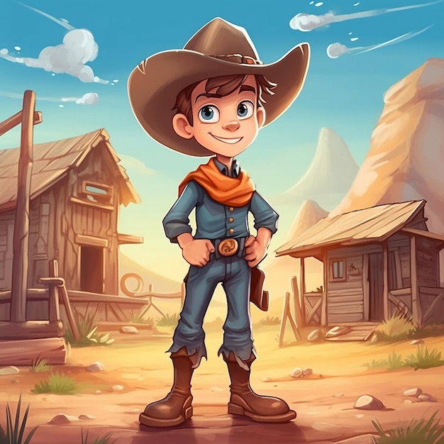 Cartoon Cowboy op Ranch Leuke generatieve AI