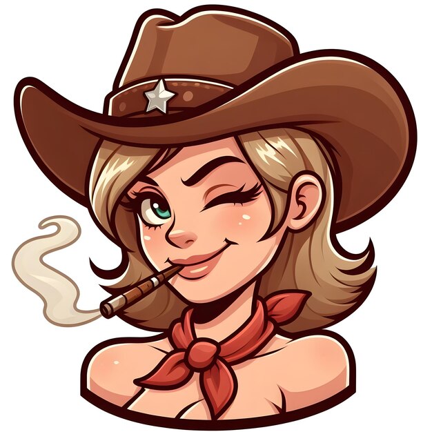 Photo cartoon cowgirl with hat