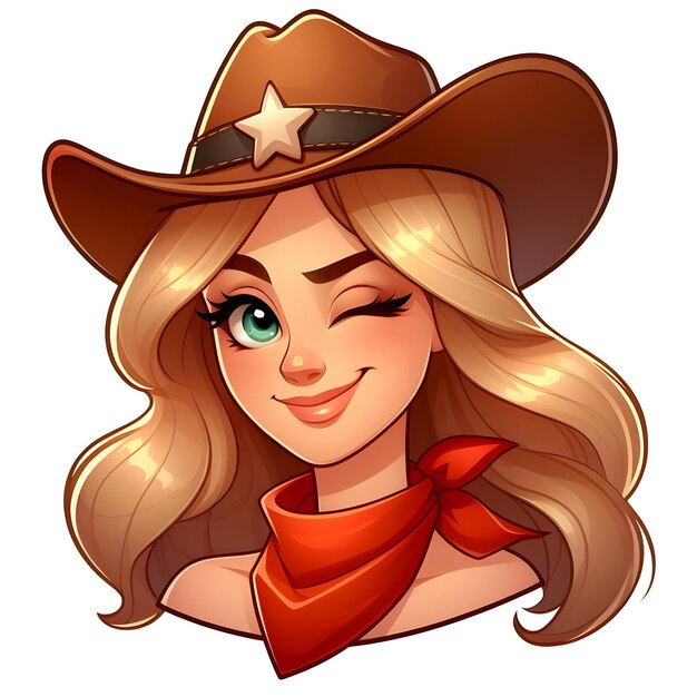 Photo cartoon cowgirl with hat