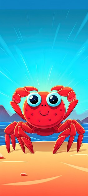 Photo a cartoon of a crab with the sun behind it