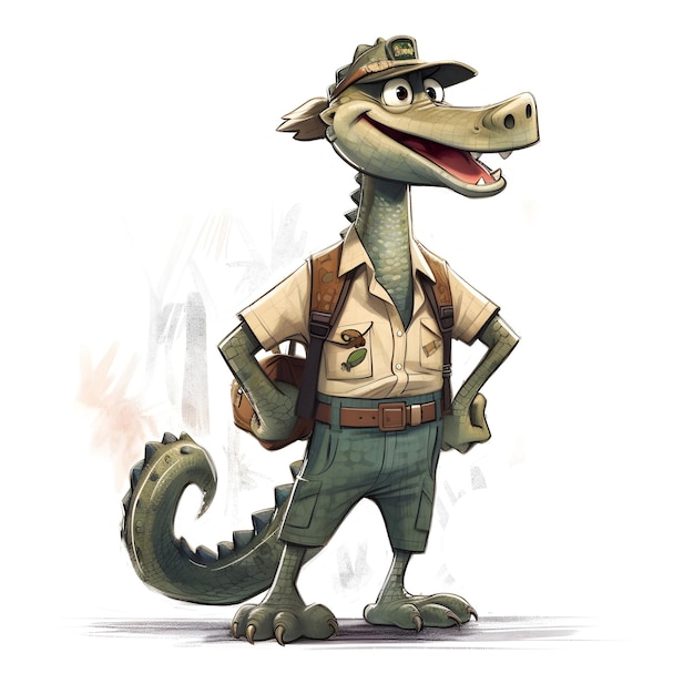 A cartoon of a crocodile wearing a hat and a shirt that says'alligators'on it