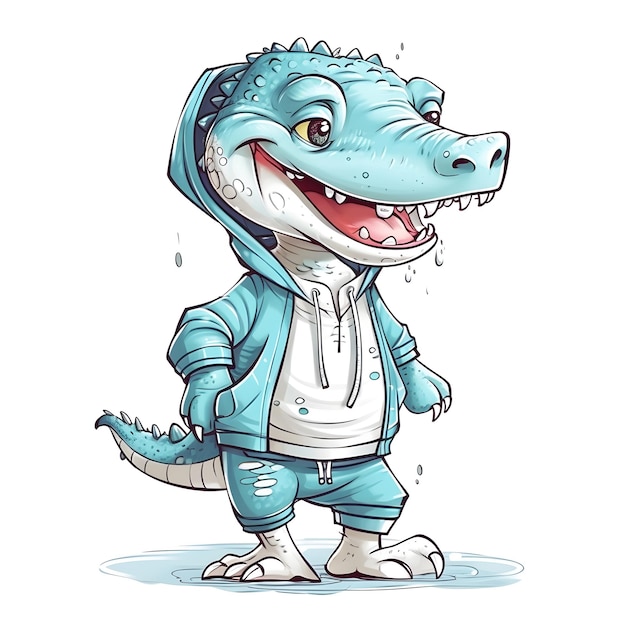 A cartoon of a crocodile wearing a hoodie and a hoodie.