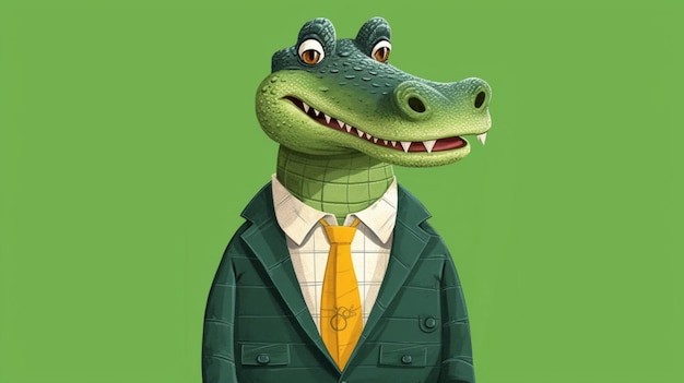 Photo a cartoon crocodile with a green shirt and black