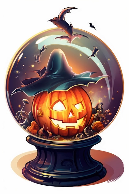 Cartoon of a crystal ball of a witch for the halloween party