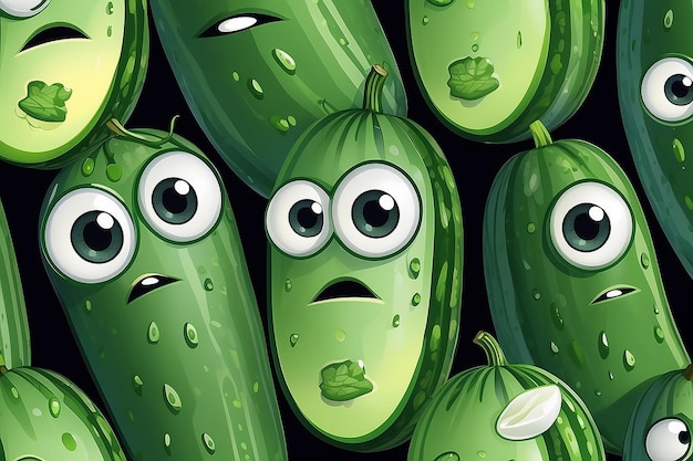 Cartoon cucumber with eyes and a sad expression on its face generative ai