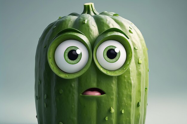 Cartoon cucumber with eyes and a sad expression on its face generative ai