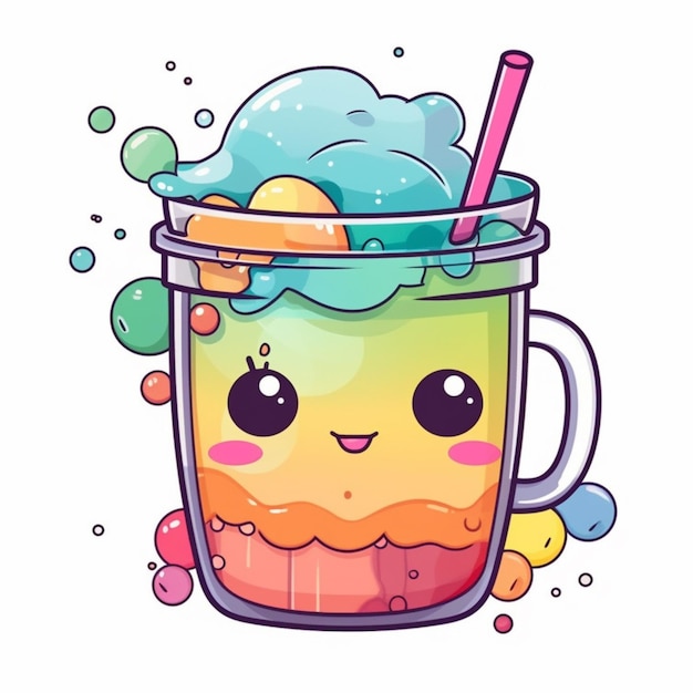 A cartoon cup of ice cream with a straw and a straw in it generative ai