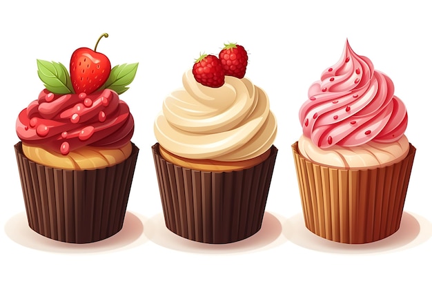 Foto cartoon cupcake con vari topping delizioso dolce muffin dessert