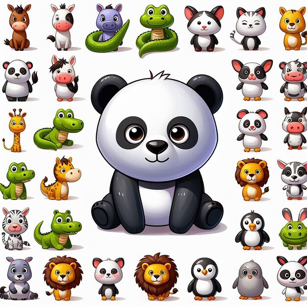 Photo cartoon cute animal set 3d wild animal ai generated