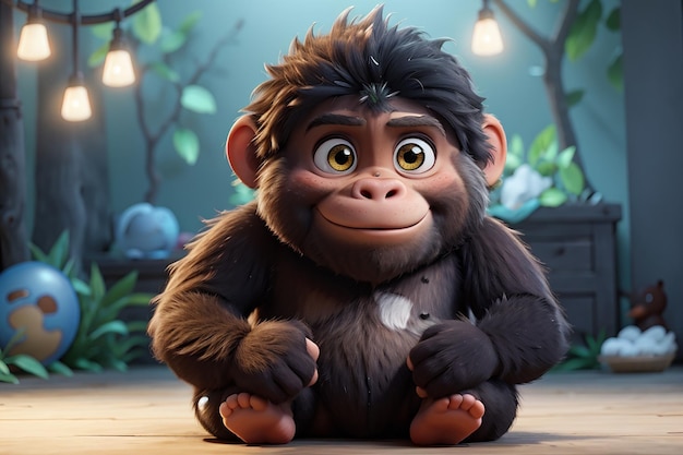 Cartoon cute baby gorilla sitting