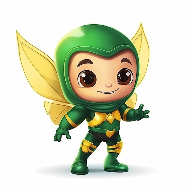 Cartoon cute bee with superhero costume ready