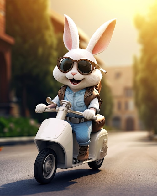 cartoon Cute Bunny wearing vespa