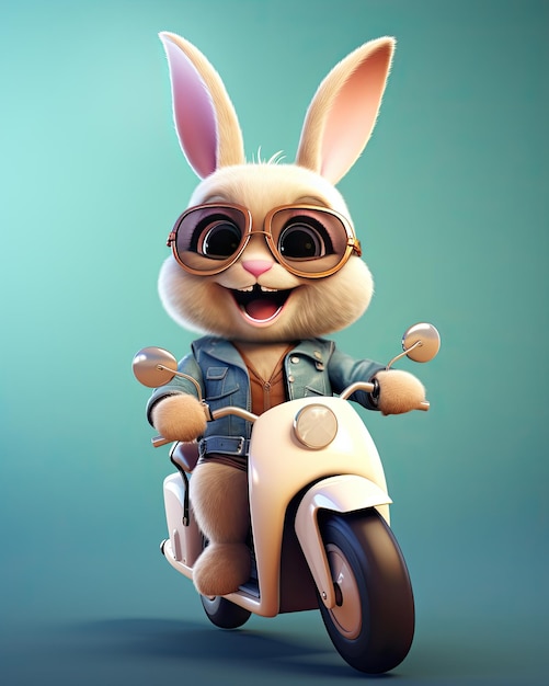 cartoon Cute Bunny wearing vespa