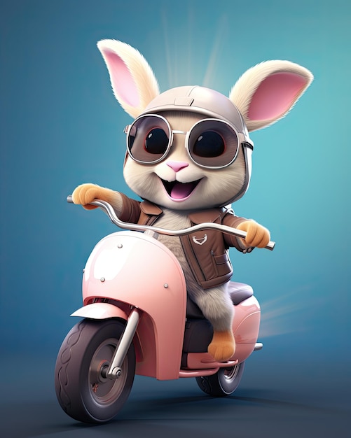 cartoon Cute Bunny wearing vespa