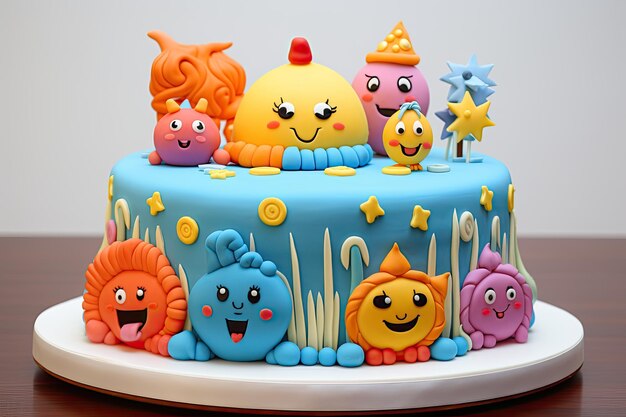 Photo cartoon cute cartoon style cake generative ai