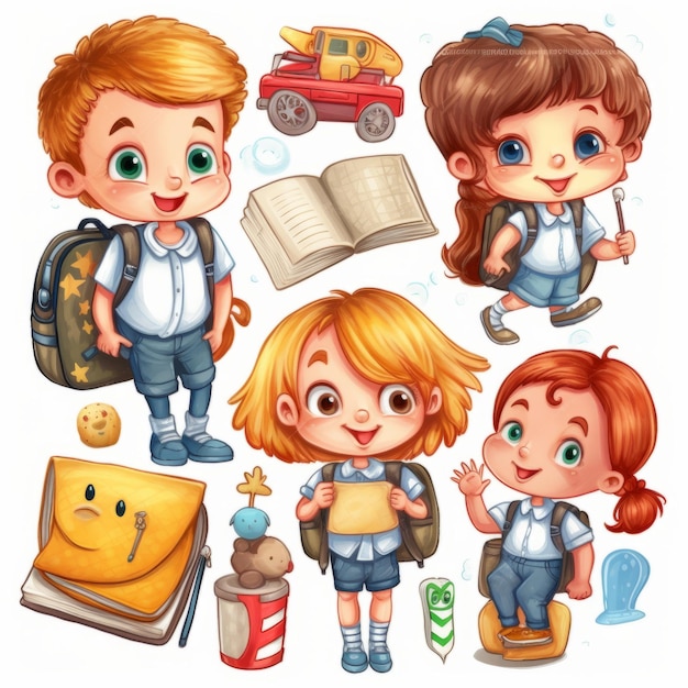 cartoon cute children set