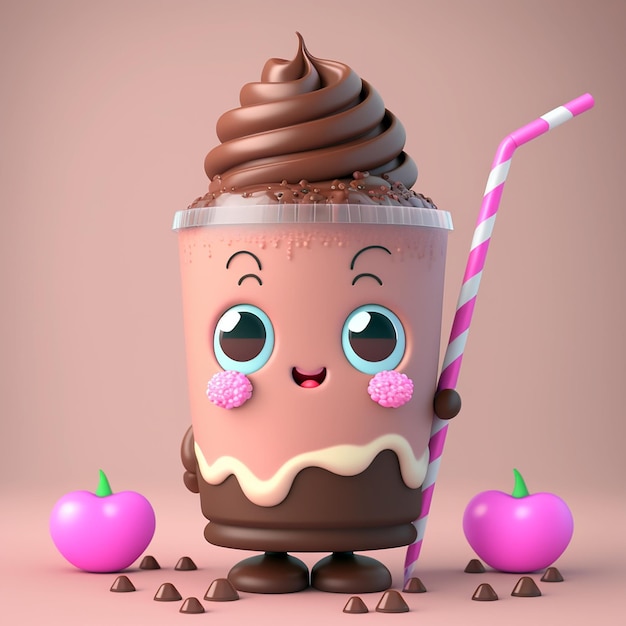 Photo cartoon cute chocolate milkshake