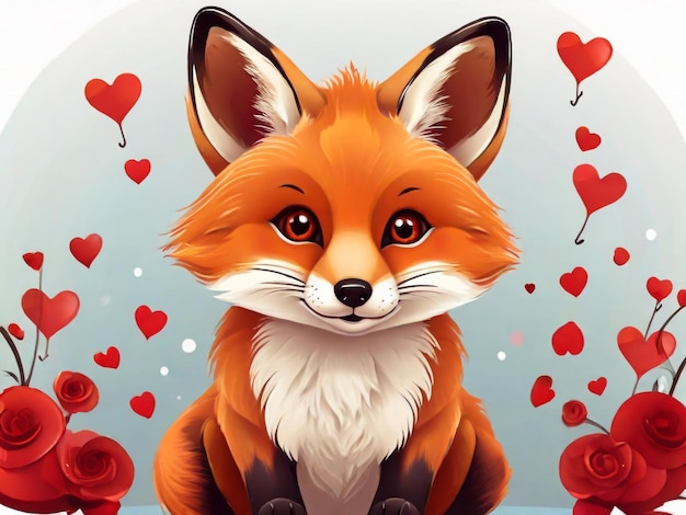 cartoon cute fox with heart