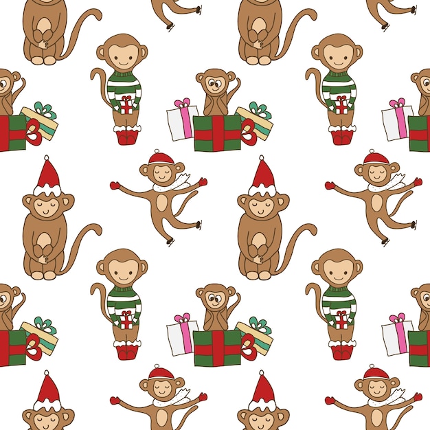 Cartoon cute funny doodle monkeys seamless pattern