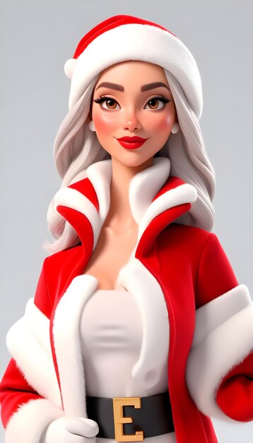 Photo cartoon of a cute girl in 3d christmas outfit