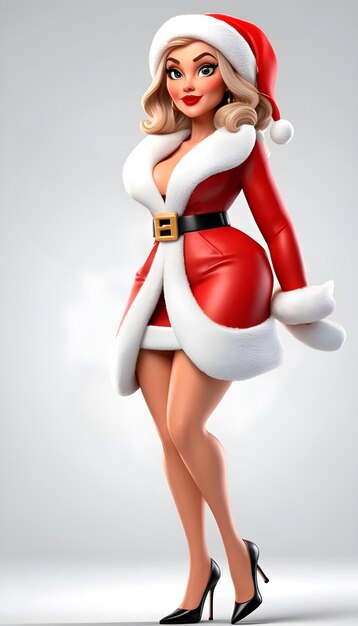 Photo cartoon of a cute girl in 3d christmas outfit