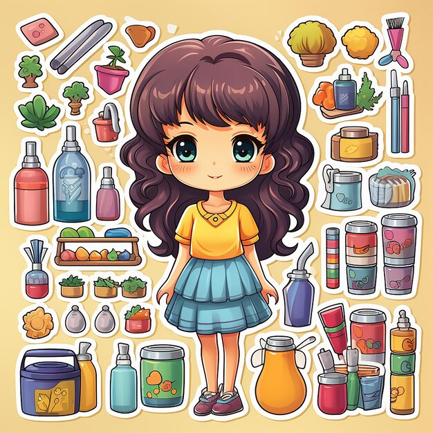 Cartoon Cute Girl sticker kaart