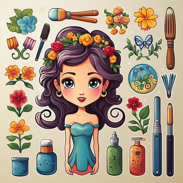 Cartoon Cute Girl sticker kaart