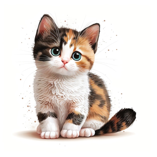 cartoon cute little cat on white background