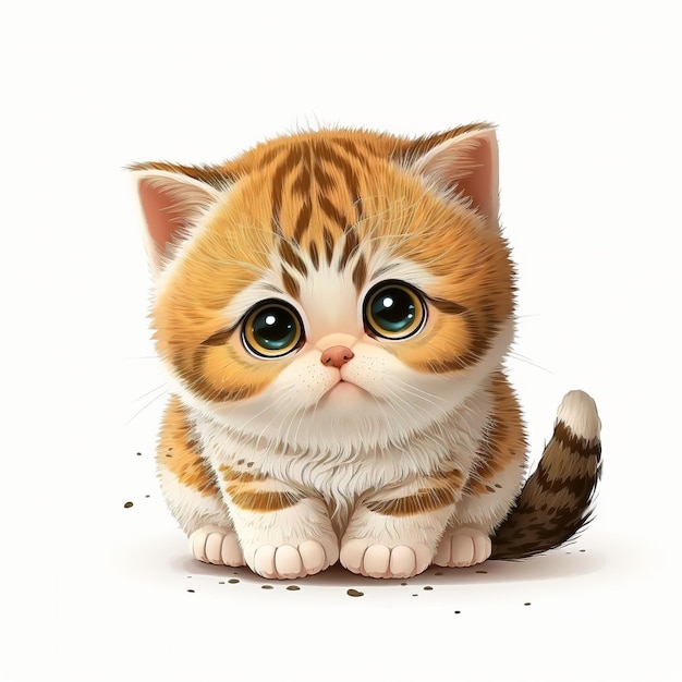 cartoon cute little cat on white background