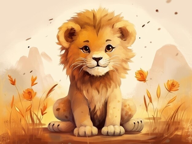 Cartoon cute little lion