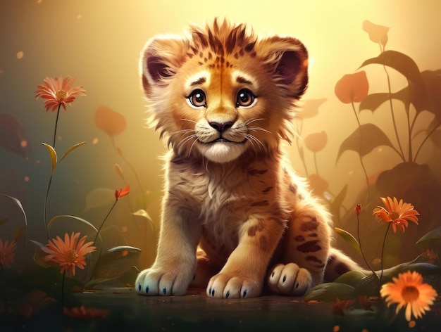 Cartoon cute little lion