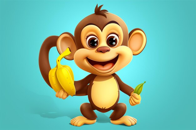 Cartoon cute monkey holding banana