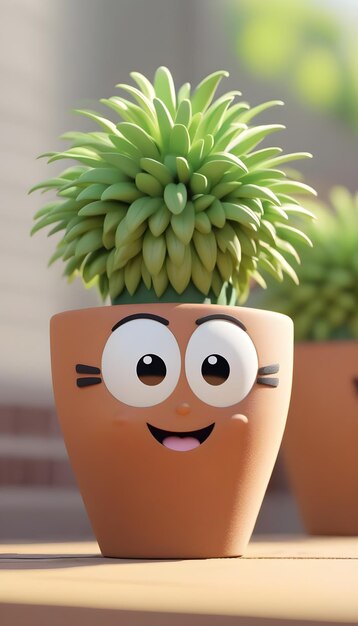 Photo cartoon cute potted plant illustration