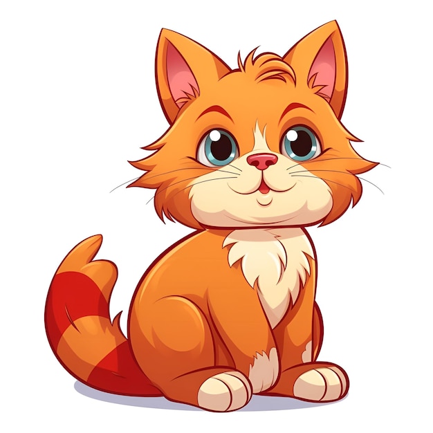 Photo cartoon cute red cat on white background