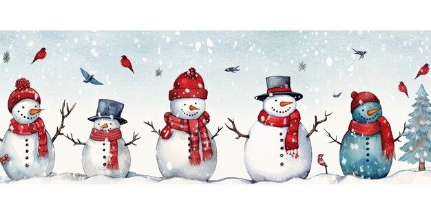 冬休みに喜ぶかわいい雪だるまの漫画クリスマスの背景